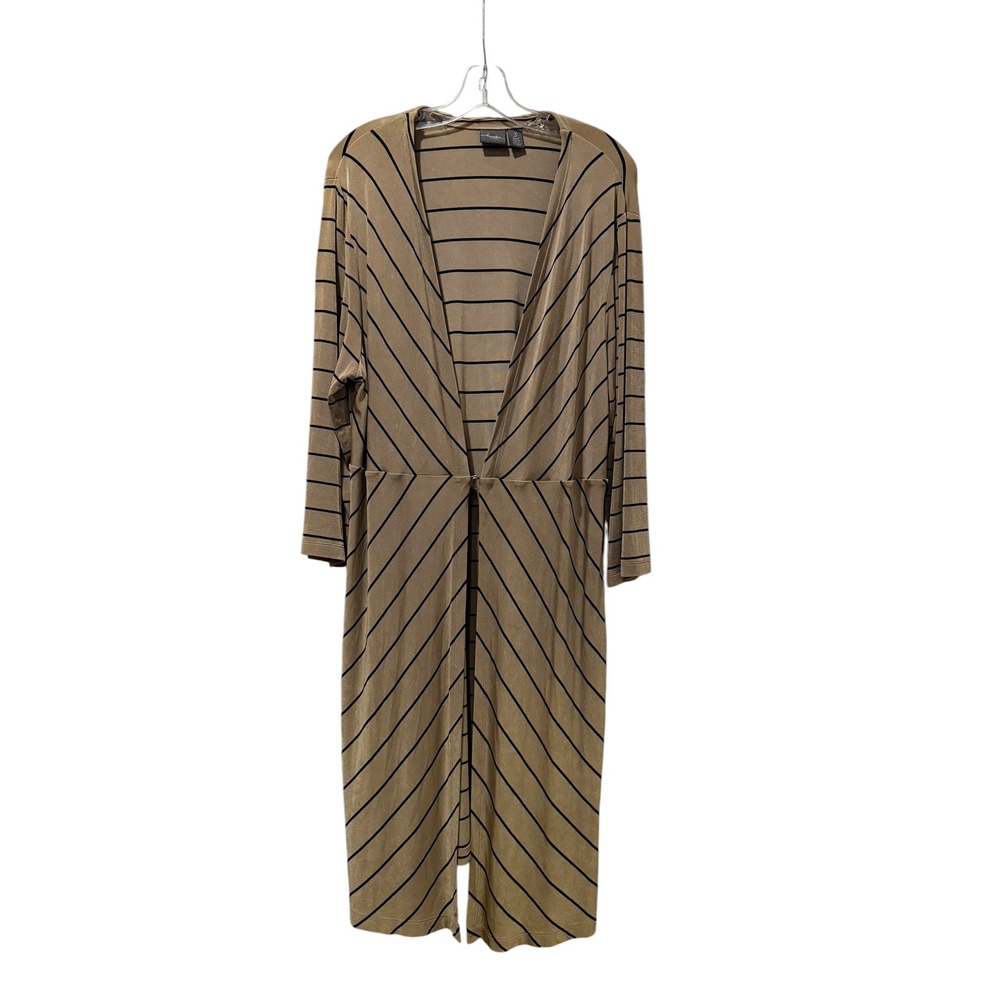 Travelers by Chicos Tan Black Striped Longline Cardigan Jacket Size 3 Large XL